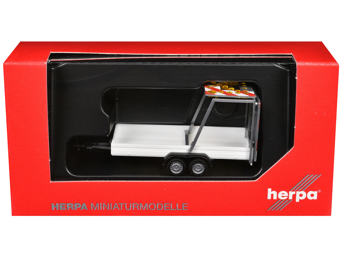 Road Maintenance Trailer White with Striped Top 1/87 (HO) Plastic Model by Promotex by Promotex