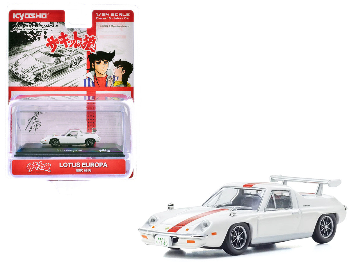 Lotus Europa RHD (Right Hand Drive) White with Red Stripe "The Circuit Wolf" Manga 1/64 Diecast Model Car by Kyosho by Kyosho