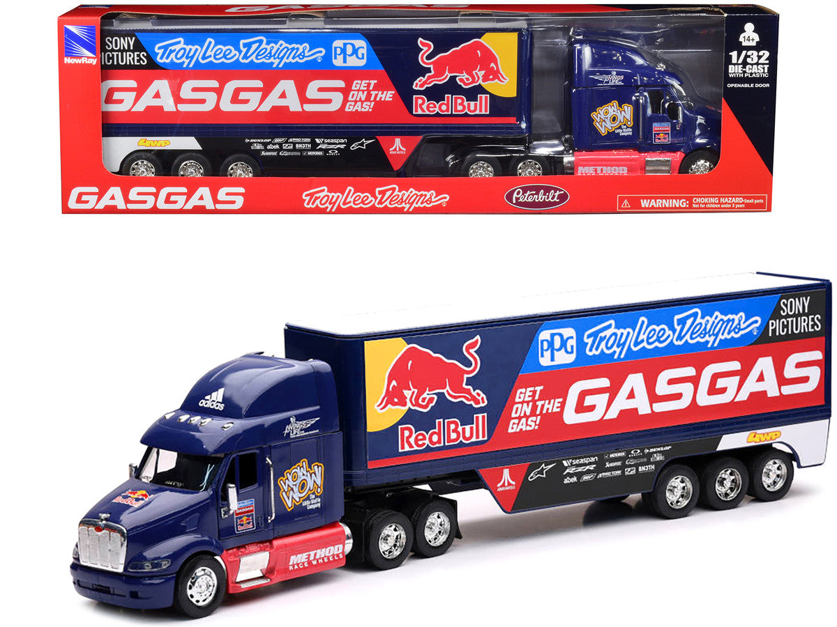 Peterbilt 387 Truck Dark Blue "Red Bull - Troy Lee Designs - GASGAS" 1/32 Diecast Model by New Ray by New Ray