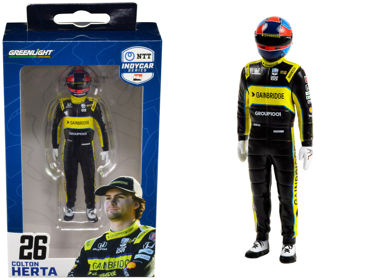 "NTT IndyCar Series" #26 Colton Herta Driver Figure "Gainbridge - Andretti Autosport" for 1/18 Scale Models by Greenlight by Greenlight