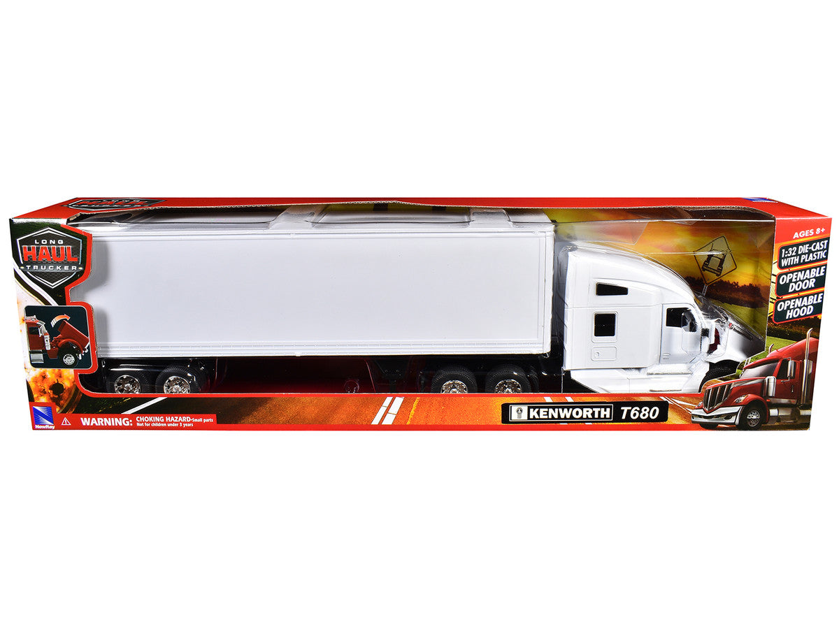 Kenworth T680 Truck White with Dry Van Trailer White "Long Haul Trucker" Series 1/32 Diecast Model by New Ray by New Ray