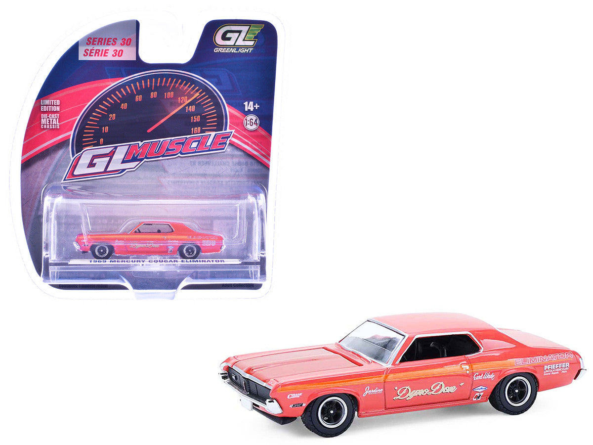 1969 Mercury Cougar Eliminator "Dyno Don" Red with Orange Stripes "GreenLight Muscle" Series 30 1/64 Diecast Model Car by Greenlight by Greenlight