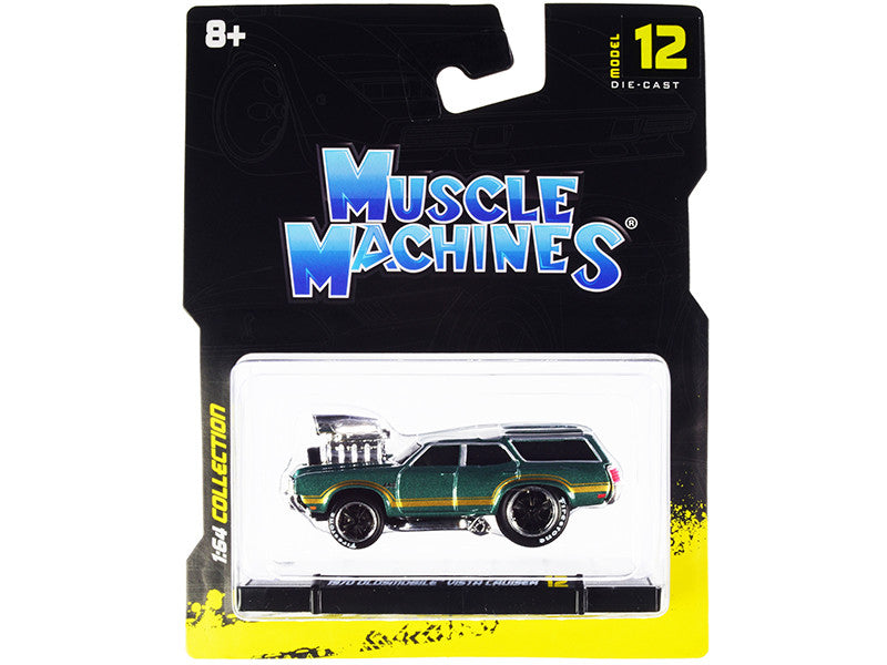 1970 Oldsmobile Vista Cruiser 442 Green Metallic with Gold Stripes 1/64 Diecast Model Car by Muscle Machines by Muscle Machines