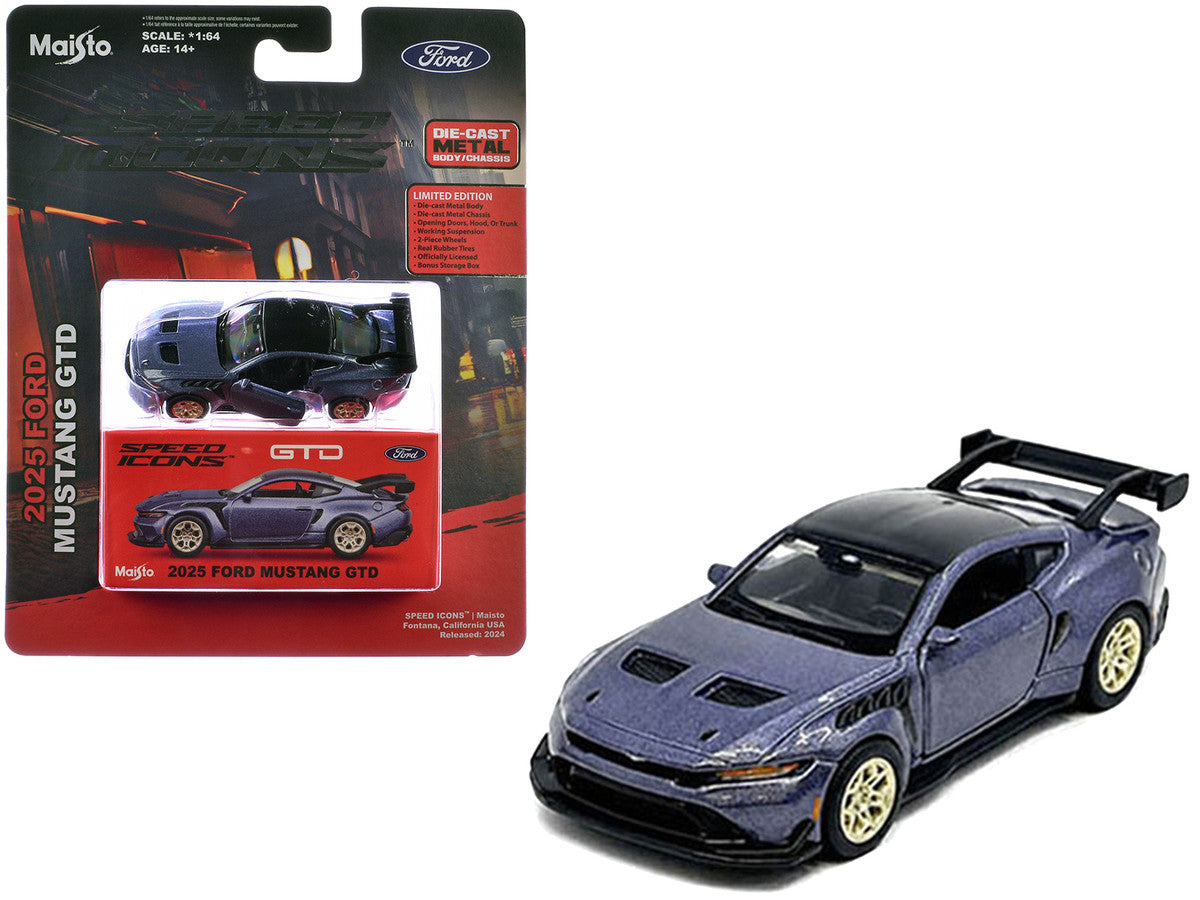 2025 Ford Mustang GTD Purple Metallic with Black Top "Speed Icons" Series 1/64 Diecast Model Car by Maisto by Maisto