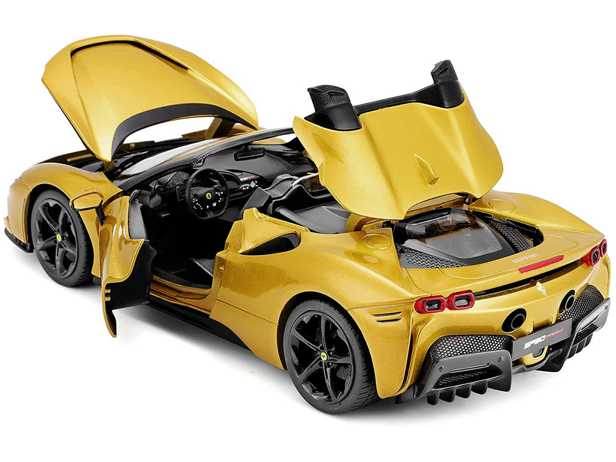 Ferrari SF90 Spider Gold Metallic "Race + Play" Series 1/18 Diecast Model Car by Bburago by Bburago