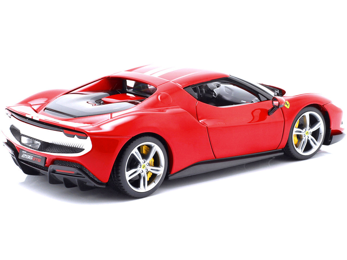 Ferrari 296 GTB Assetto Fiorano Red with White Stripes "Race + Play" Series 1/18 Diecast Model Car by Bburago by Bburago