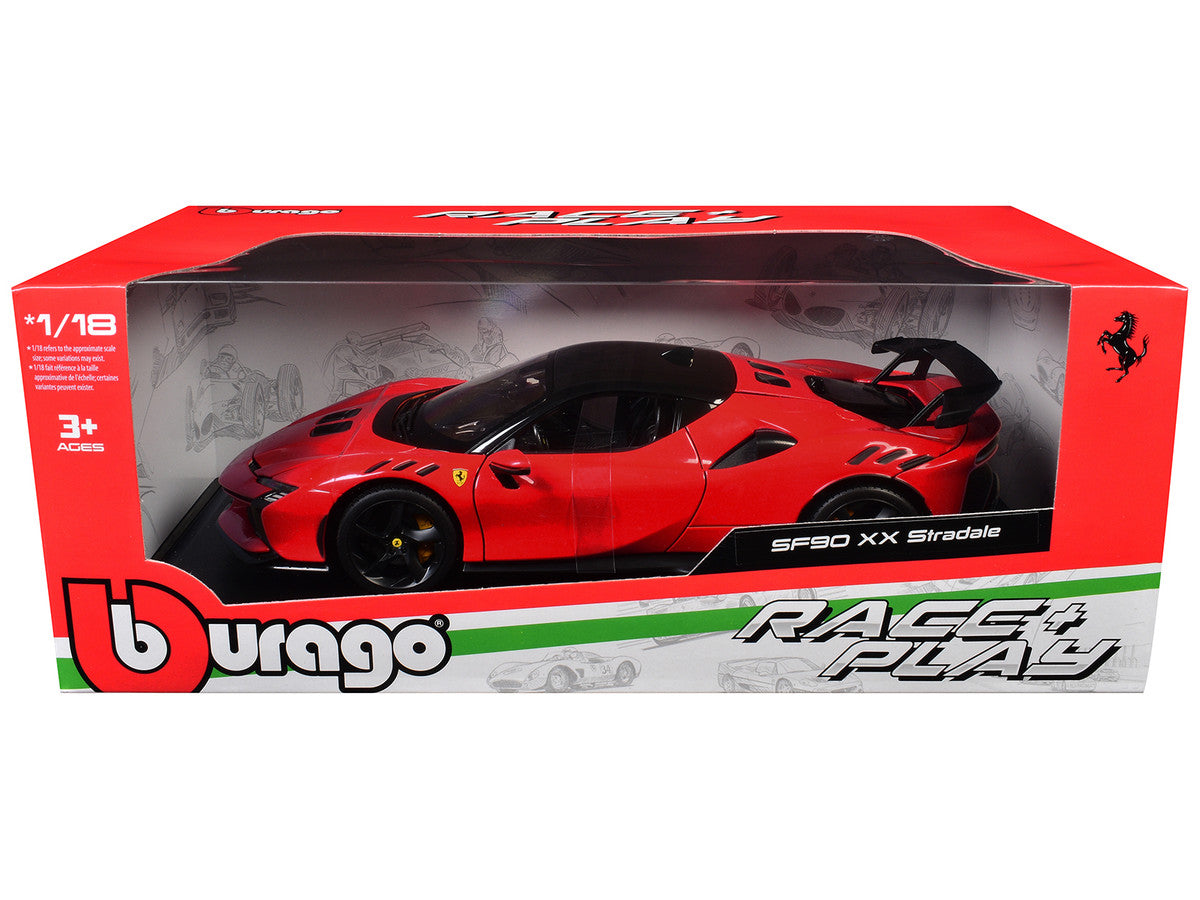 Ferrari SF90 XX Stradale Red with Black Top "Race + Play" Series 1/18 Diecast Model Car by Bburago by Bburago