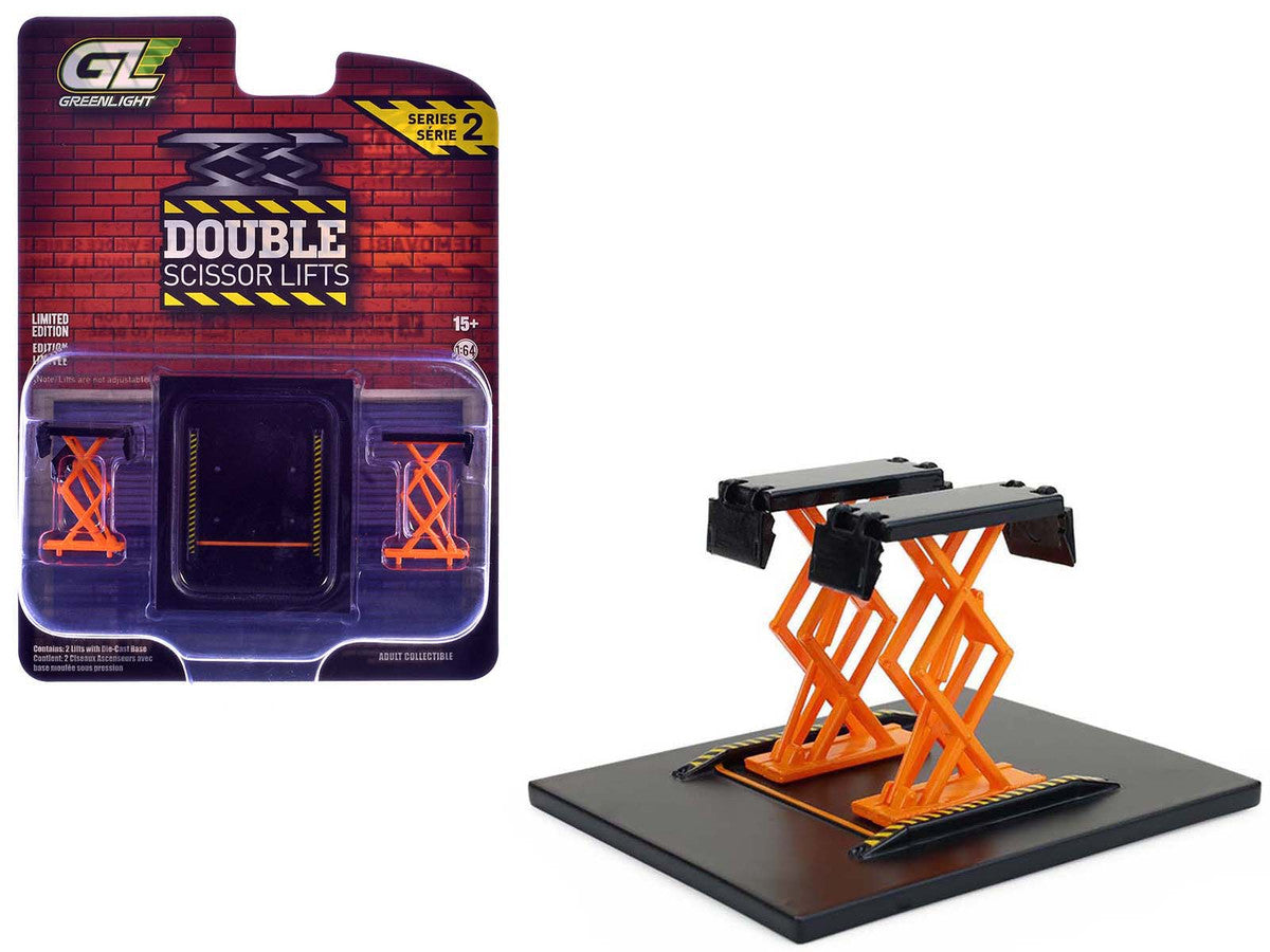 Automotive Double Scissor Lift Black and Orange "Double Scissor Lifts" Series 2 1/64 Diecast Model by Greenlight by Greenlight