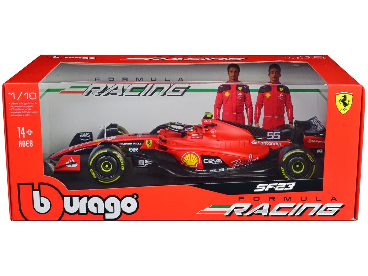 Ferrari SF-23 #55 Carlos Sainz Formula One F1 World Championship (2023) "Formula Racing" Series 1/18 Diecast Model Car by Bburago by Bburago