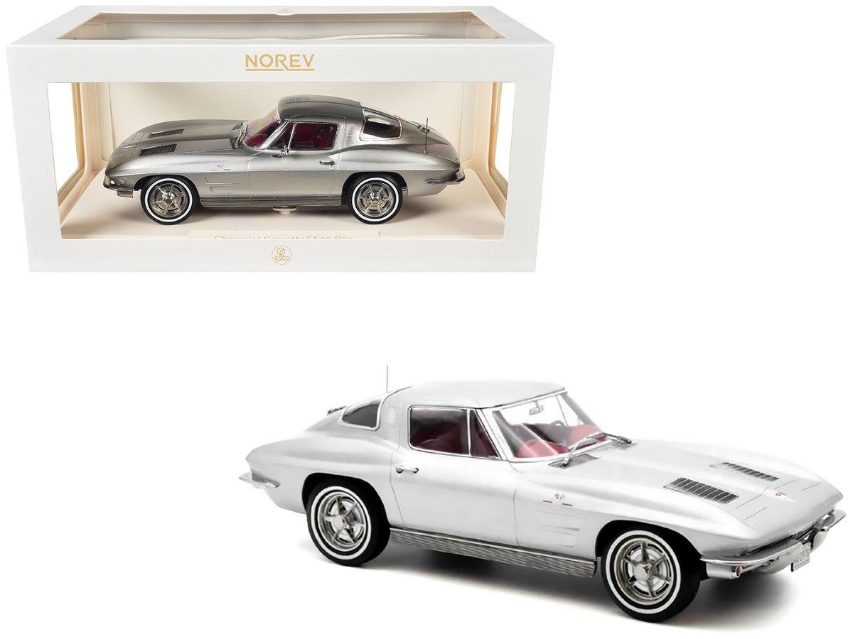 1963 Chevrolet Corvette Sting Ray Sebring Silver Metallic with Red Interior 1/18 Diecast Model Car by Norev by Norev