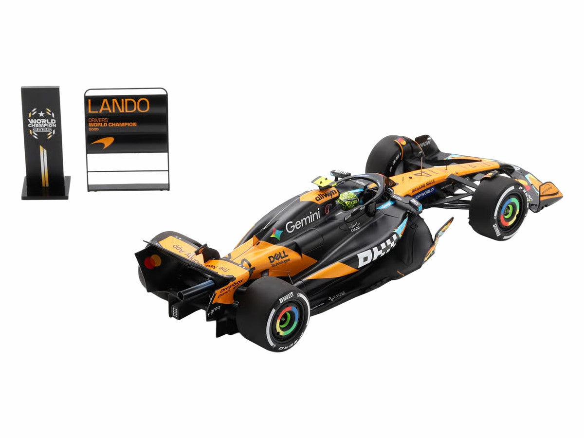 McLaren MCL39 #4 Lando Norris 3rd Place Formula One F1 "Abu Dhabi GP GP" (2025) "Drivers' World Champion 2025" with Pit Board and Acrylic Display Case 1/18 Model Car by Spark by Spark