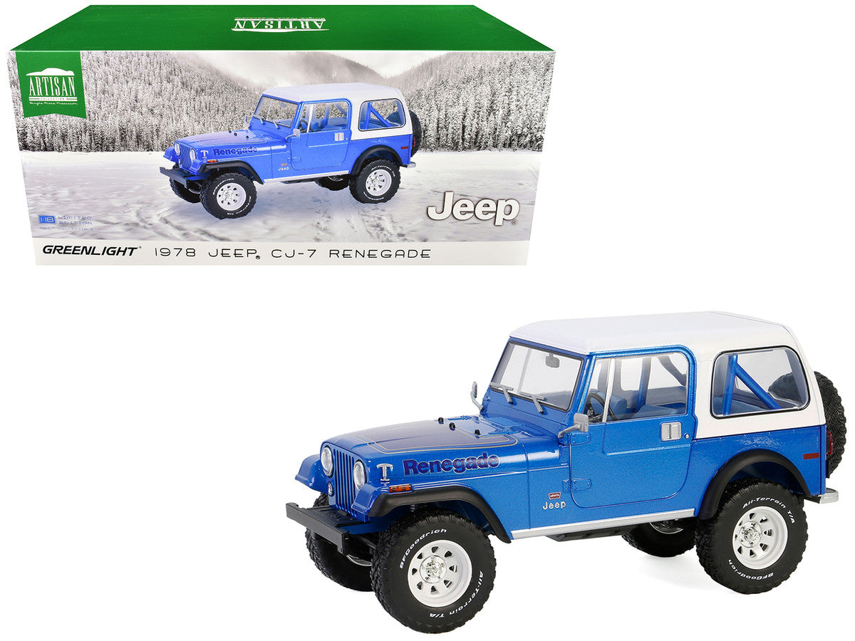 1978 Jeep CJ-7 Renegade Captain Blue Metallic with White Top "Artisan Collection" Series 1/18 Diecast Model Car by Greenlight by Greenlight