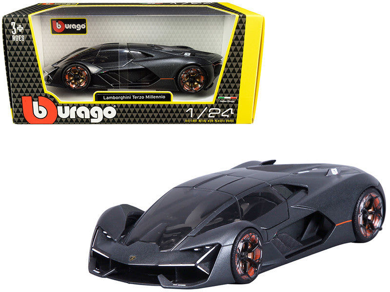 Lamborghini Terzo Millennio Dark Gray Metallic with Black Top and Carbon Accents 1/24 Diecast Model Car by Bburago by Bburago