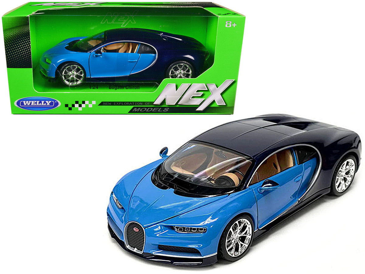 Bugatti Chiron Blue and Dark Blue Two-Tone "NEX Models" Series 1/24 Diecast Model Car by Welly by Welly