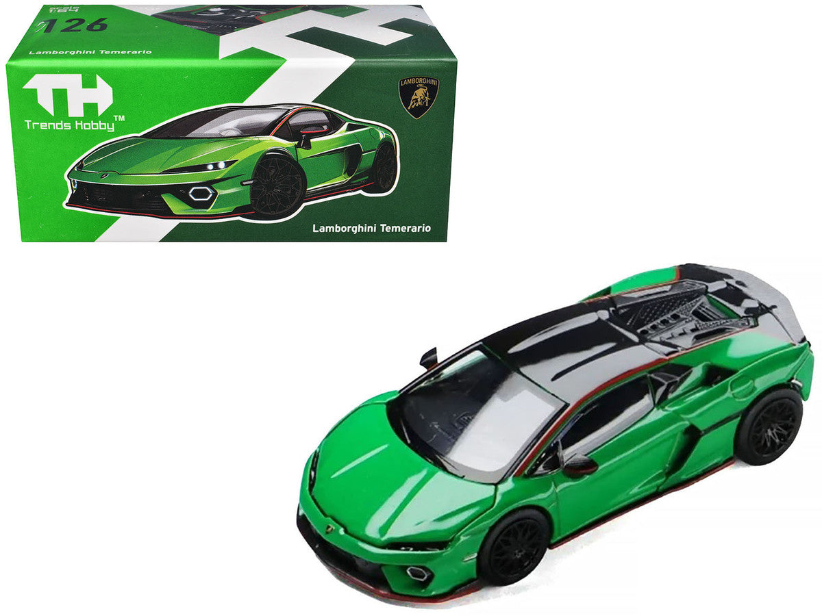 Lamborghini Temerario Green with Black Topdie 1/64 Diecast Model Car by Trends Hobby by Trends Hobby