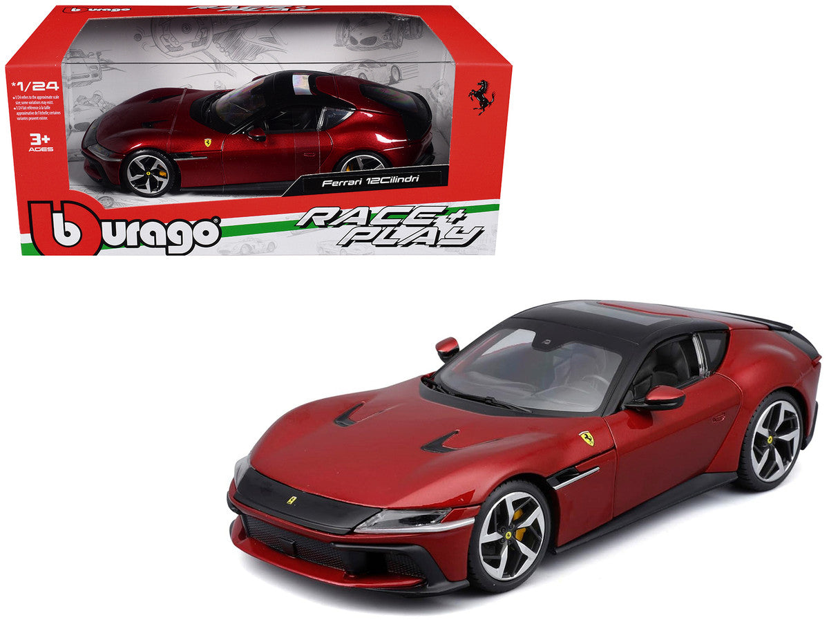 Ferrari 12Cilindri Red Metallic with Black Top "Race + Play" Series 1/24 Diecast Model Car by Bburago by Bburago