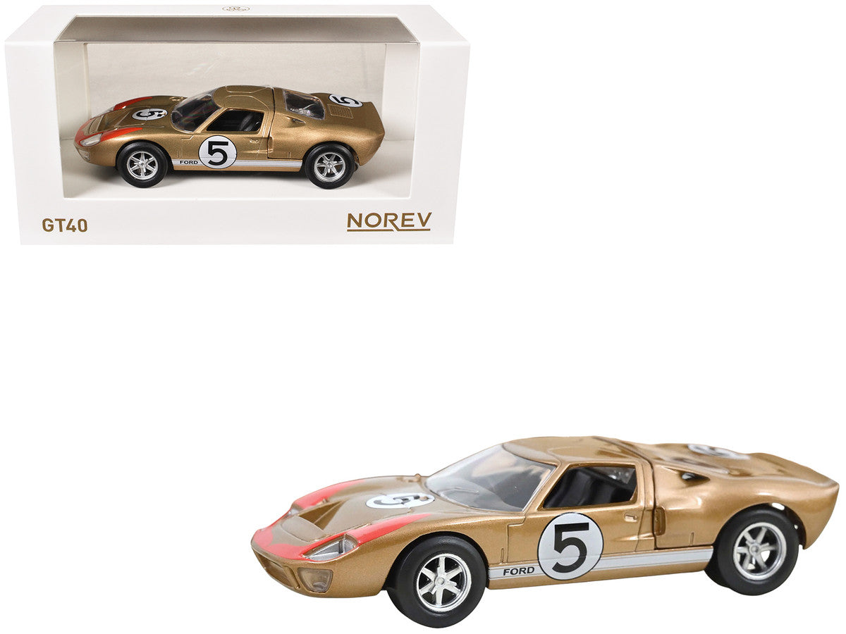 1966 Ford GT40 MKII #5 Kandy Gold Metallic with White Stripes and Red Graphics 1/43 Diecast Model Car by Norev by Norev