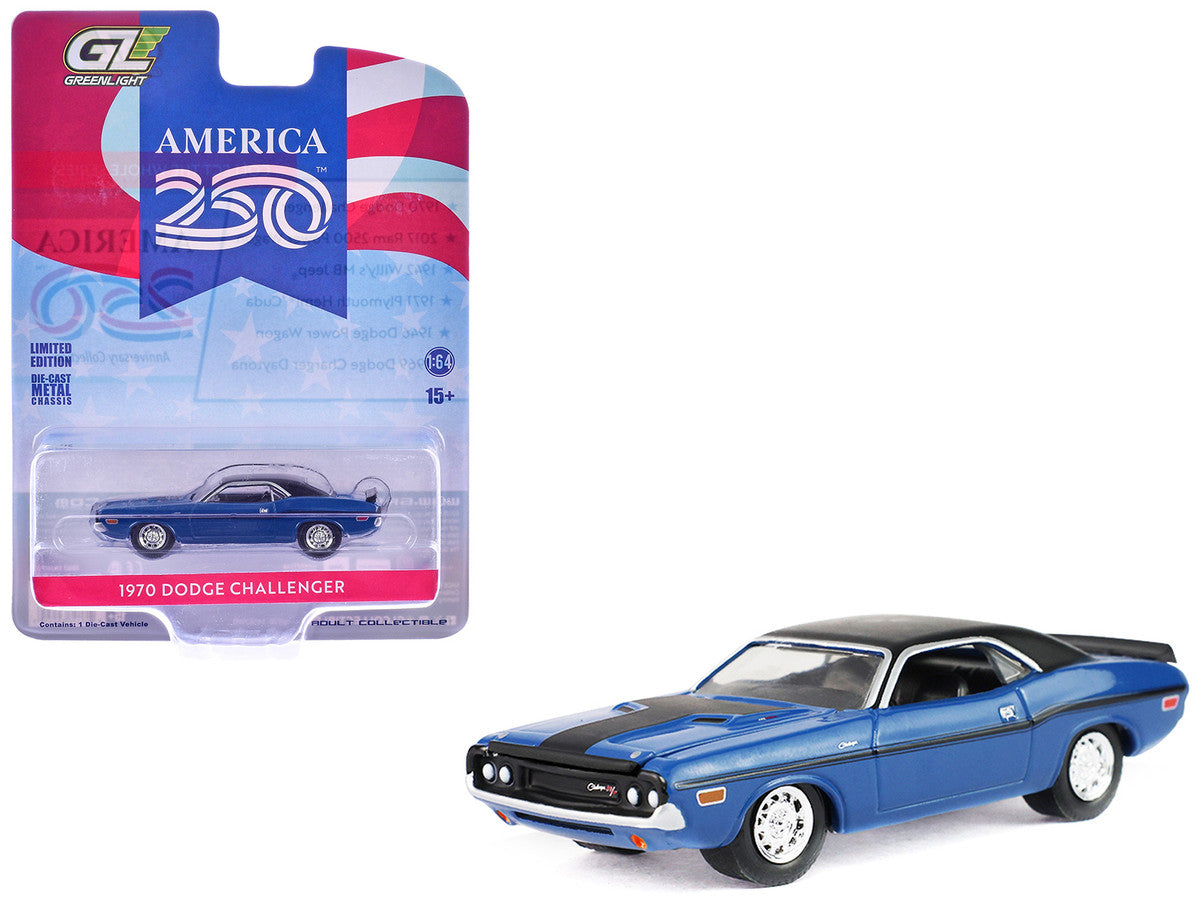 1970 Dodge Challenger Blue with Black Top "America 250 Edition" "Anniversary Collection" Series 18 1/64 Diecast Model Car by Greenlight by Greenlight