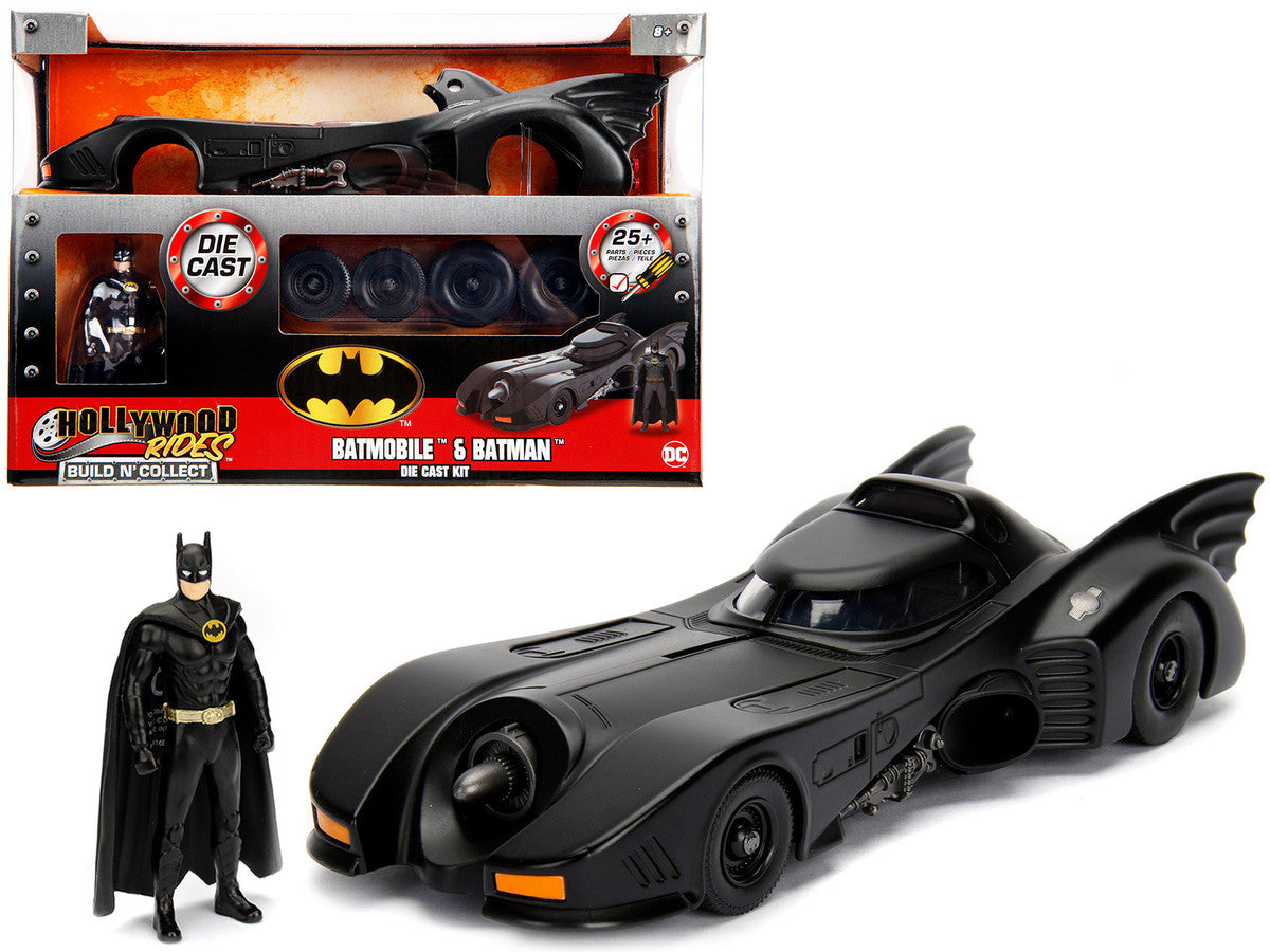 Model Kit Batmobile Matt Black with Batman Diecast Figurine "Batman" (1989) Movie "Build N' Collect" 1/24 Diecast Model Car by Jada by Jada
