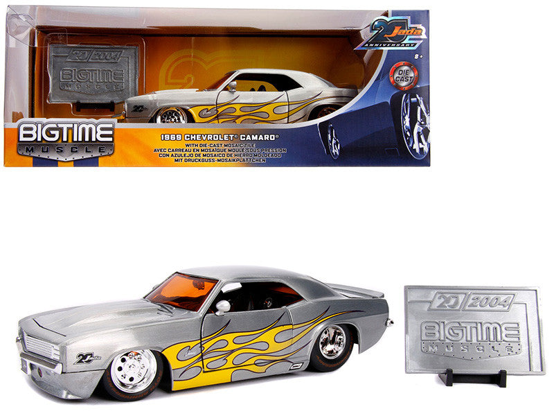 1969 Chevrolet Camaro Raw Metal with Yellow Flames "Bigtime Muscle" "Jada 20th Anniversary" 1/24 Diecast Model Car by Jada by Jada