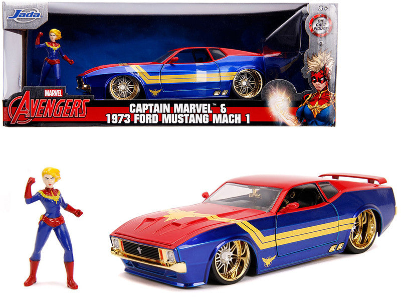 1973 Ford Mustang Mach 1 with Captain Marvel Diecast Figurine "Avengers" "Marvel" Series 1/24 Diecast Model Car by Jada by Jada
