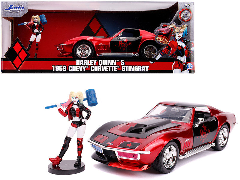 1969 Chevrolet Corvette Stingray with Harley Quinn Diecast Figurine "DC Comics" Series 1/24 Diecast Model Car by Jada by Jada