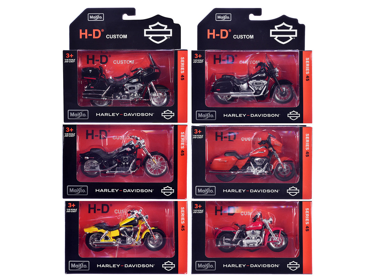 Harley-Davidson Motorcycles 6 piece Set Series 45 1/18 Diecast Models by Maisto by Maisto