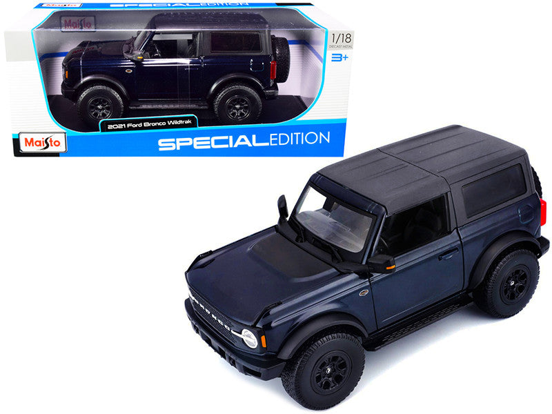 2021 Ford Bronco Wildtrak Dark Blue Metallic with Dark Gray Top "Special Edition" 1/18 Diecast Model Car by Maisto by Maisto