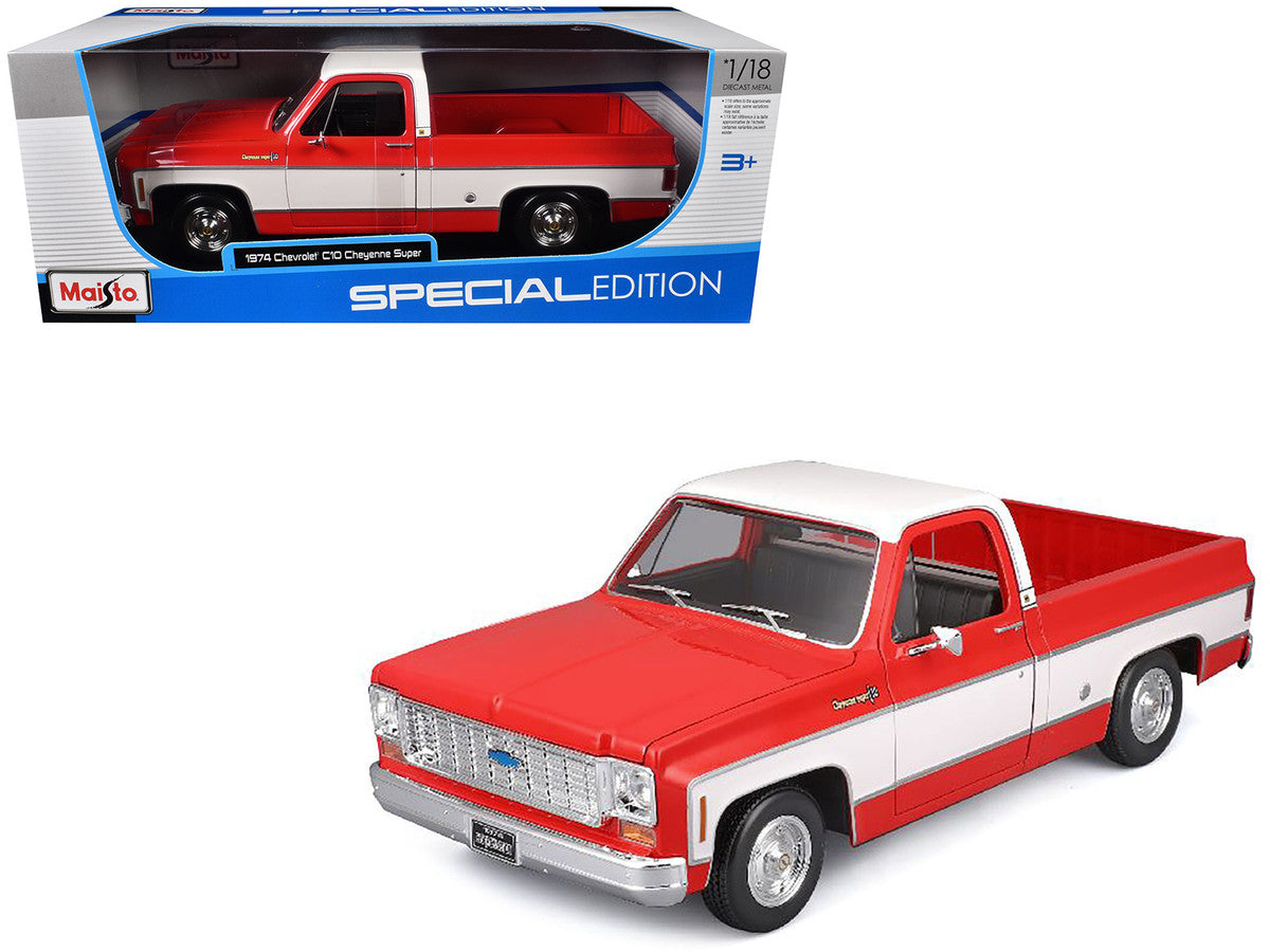 1974 Chevrolet C10 Cheyenne Super Pickup Truck Red and White "Special Edition" Series 1/18 Diecast Model Car by Maisto by Maisto