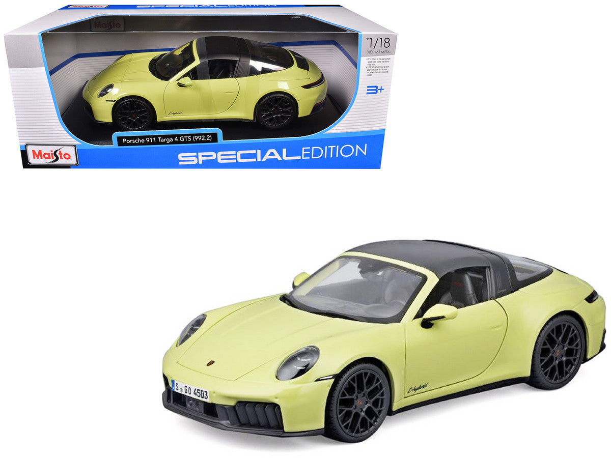 Porsche 911 Targa 4 GTS (992.2) Yellow with Black Top "Special Edition" Series 1/18 Diecast Model Car by Maisto by Maisto