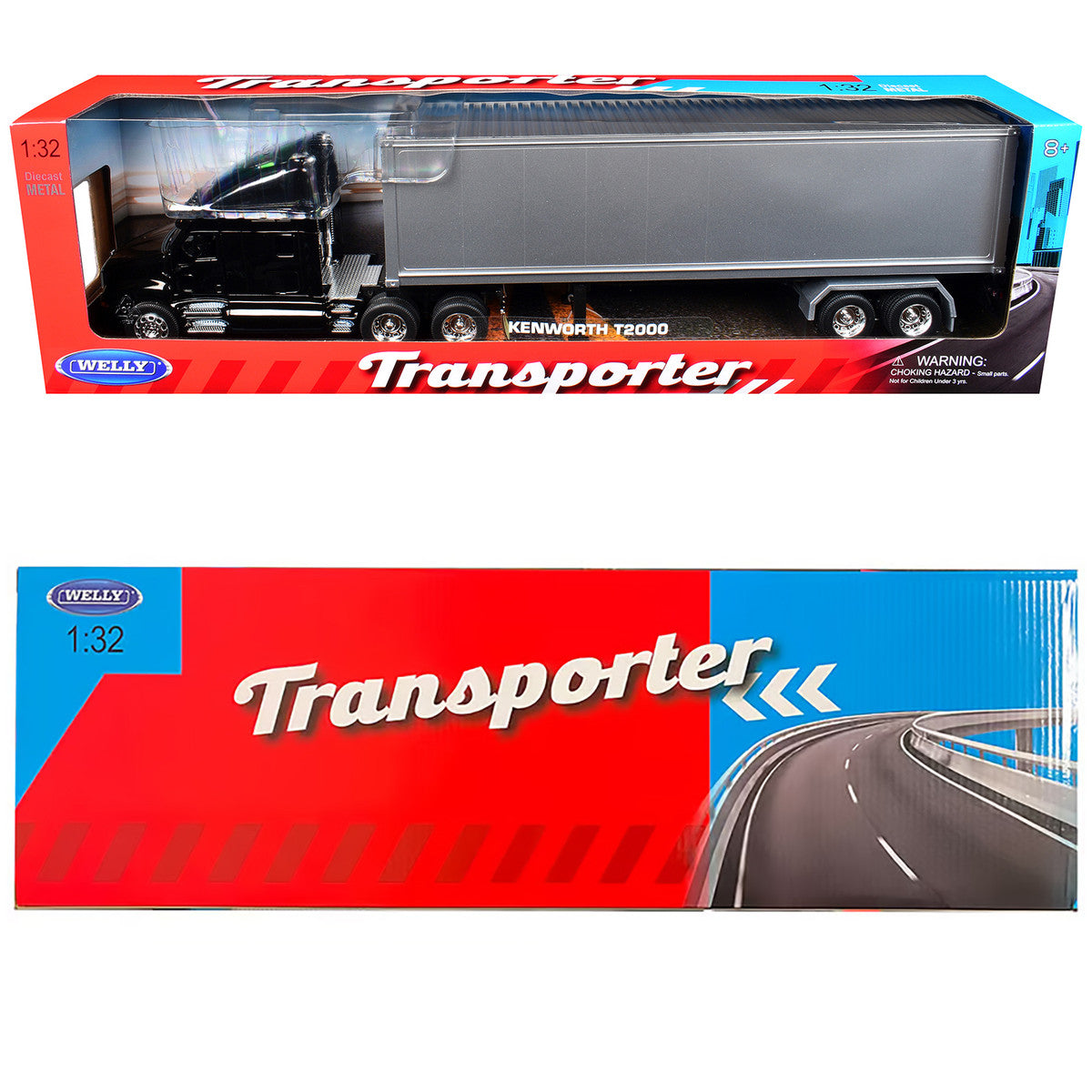 Kenworth T2000 Truck Black with Gray Container "Transporter" Series 1/32 Diecast Model by Welly by Welly