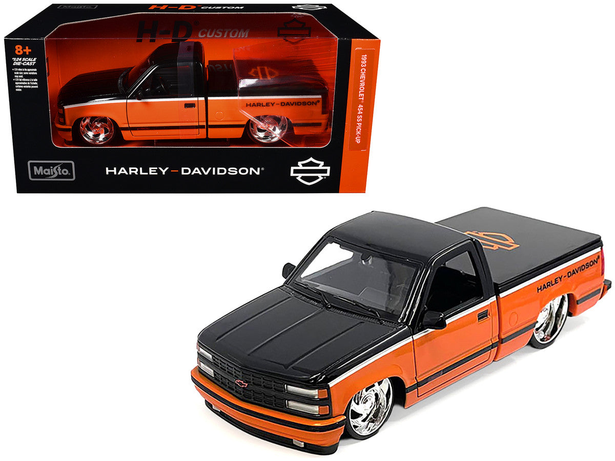 1993 Chevrolet 454 SS Pickup Truck "Harley Davidson" Black and Orange "H-D Custom" Series 1/24 Diecast Model Car by Maisto by Maisto