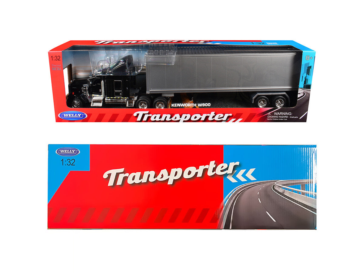 Kenworth W900 Truck Black with Gray Container 1/32 Diecast Model by Welly by Welly