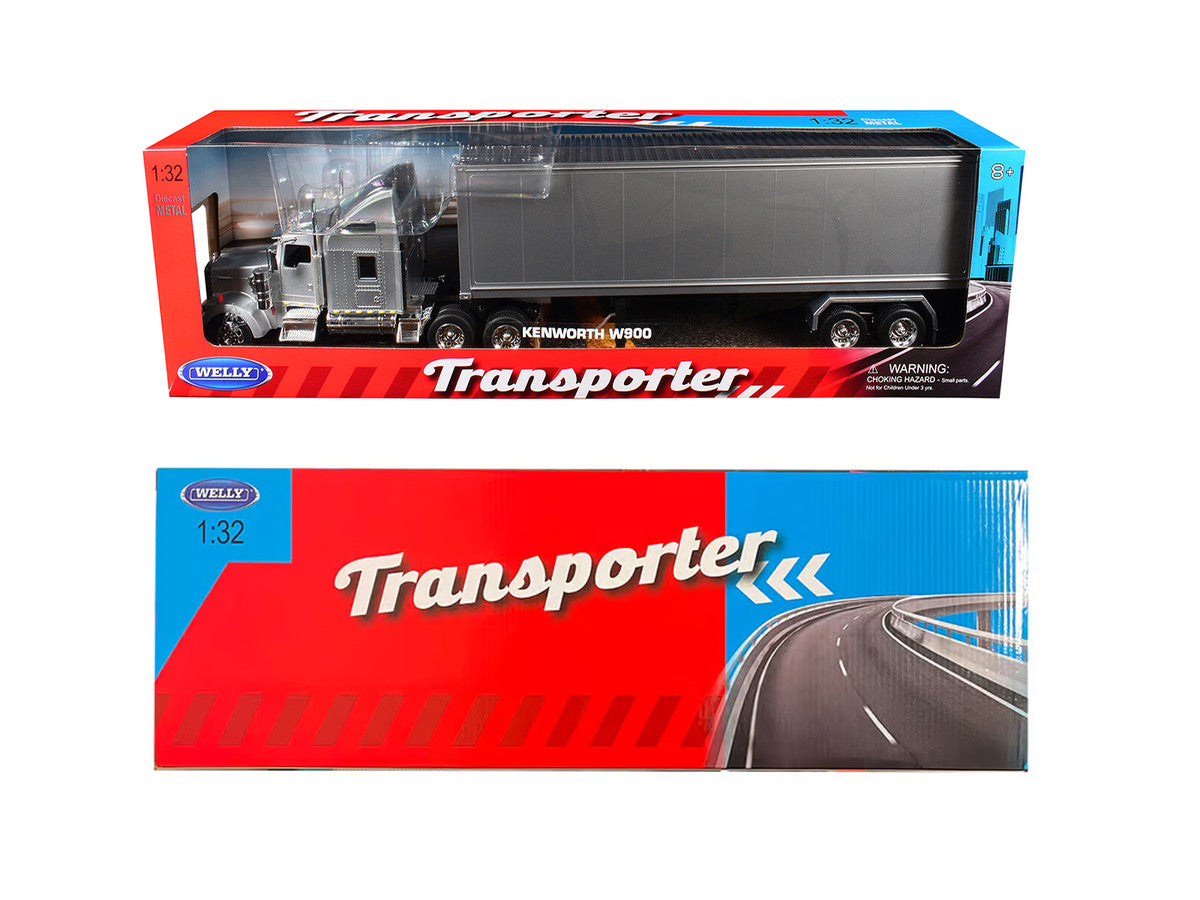 Kenworth W900 Truck Silver Metallic with Gray Container 1/32 Diecast Model by Welly by Welly