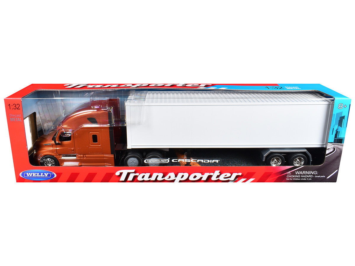 Freightliner Cascadia Truck Bronze Metallic with White Container "Transporter" Series 1/32 Diecast Model by Welly by Welly
