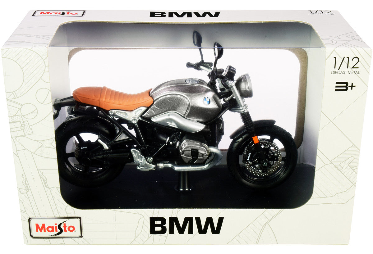 BMW R nineT Scrambler Meatllic Gray with Plastic Display Stand 1/12 Diecast Motorcycle Model by Maisto by Maisto