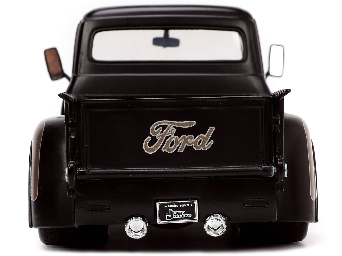 1956 Ford F-100 Pickup Truck Matt Black and Champagne with Flames with Extra Wheels "Just Trucks" Series 1/24 Diecast Model Car by Jada by Jada