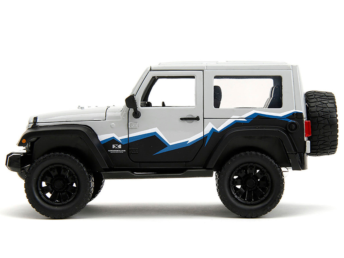 2007 Jeep Wrangler Gray and Black with Blue and White Stripes with Extra Wheels "Just Trucks" Series 1/24 Diecast Model Car by Jada by Jada