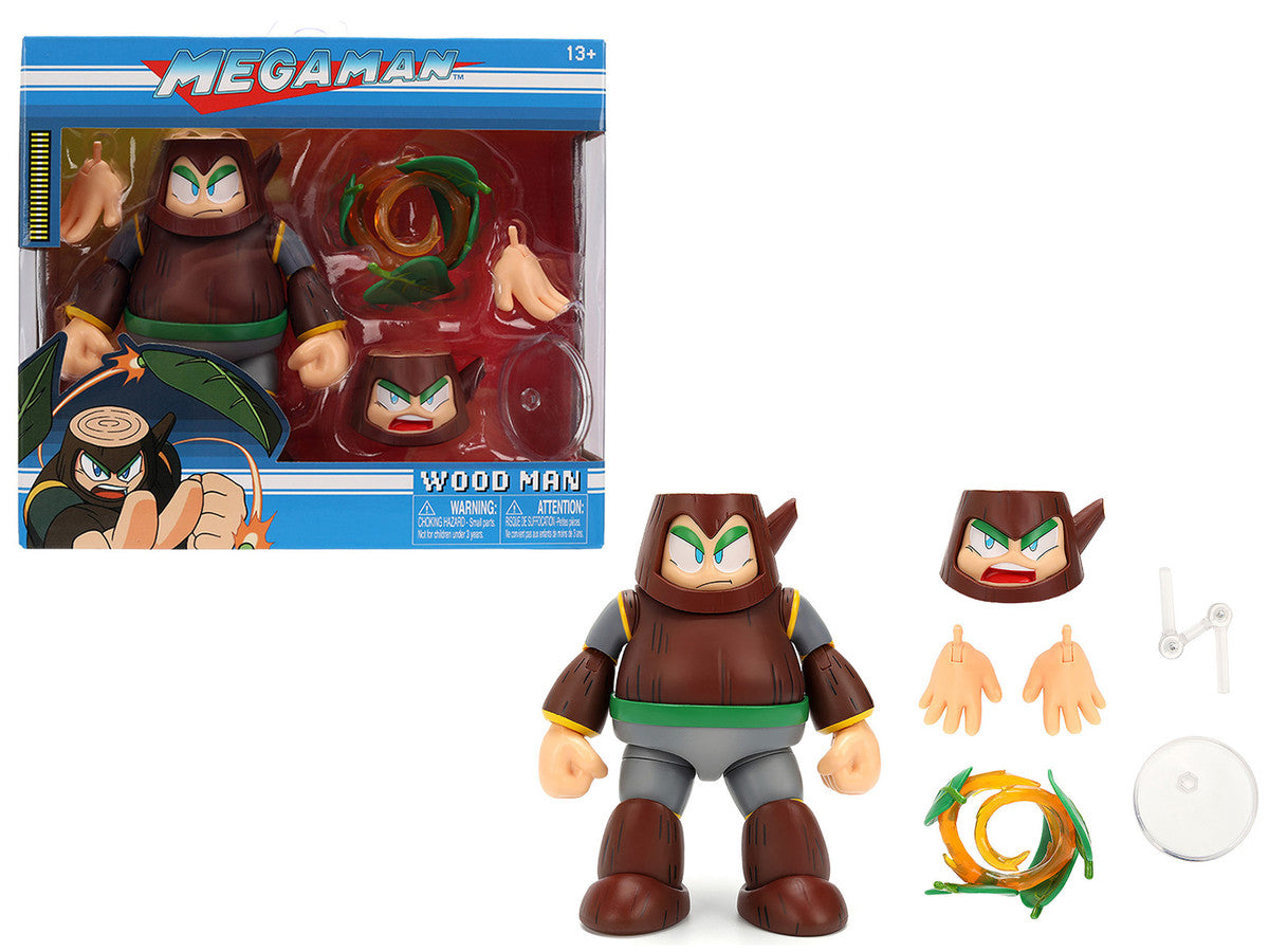Wood Man 5" Moveable Figure (Deluxe Version) with Accessories and Alternate Head and Hands "Mega Man" (1987) Video Game Model by Jada by Jada
