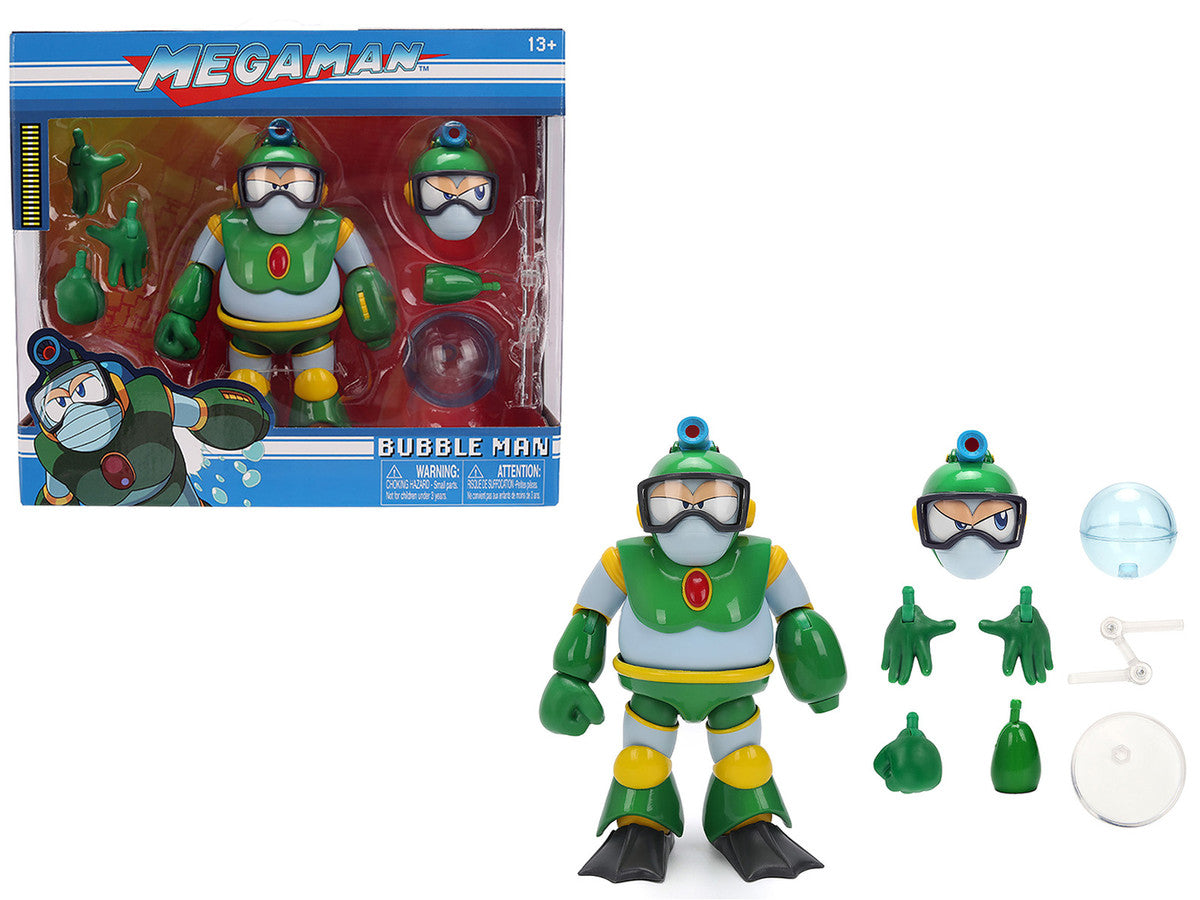 Bubble Man 5" Moveable Figure (Deluxe Version) with Accessories and Alternate Head and Hands "Mega Man" (1987) Video Game Model by Jada by Jada