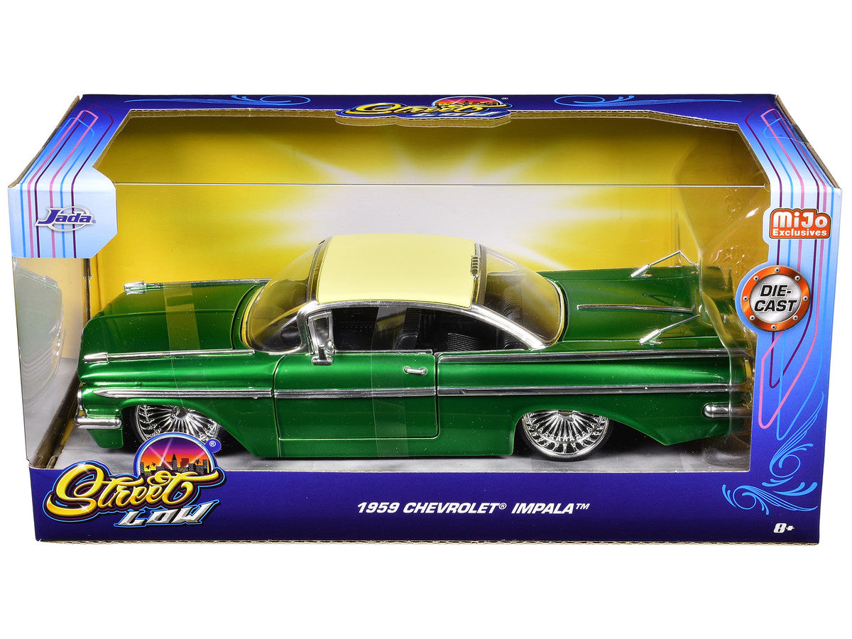 1959 Chevrolet Impala Lowrider Green Metallic with Cream Top and DUB Wire Wheels "Street Low" Series 1/24 Diecast Model Car by Jada by Jada