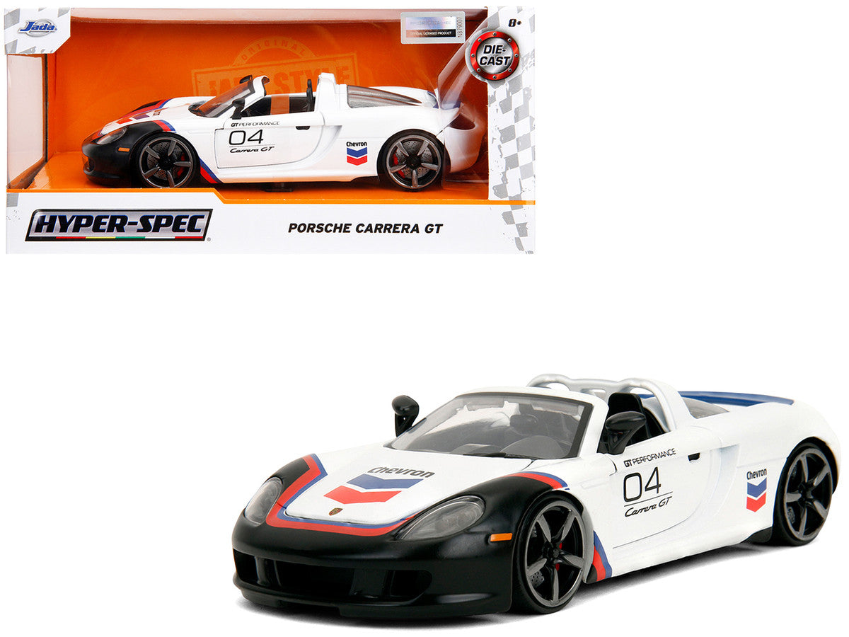 Porsche Carrera GT Convertible #04 "Chevron" White with Graphics "Hyper-Spec" Series 1/24 Diecast Model Car by Jada by Jada