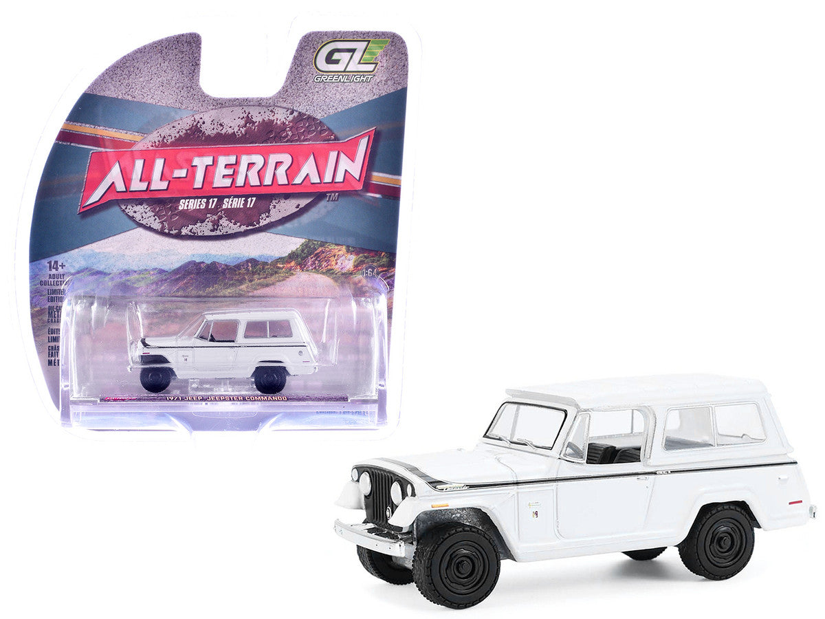 1971 Jeep Jeepster Commando White with Black Stripes "All Terrain" Series 17 1/64 Diecast Model Car by Greenlight by Greenlight