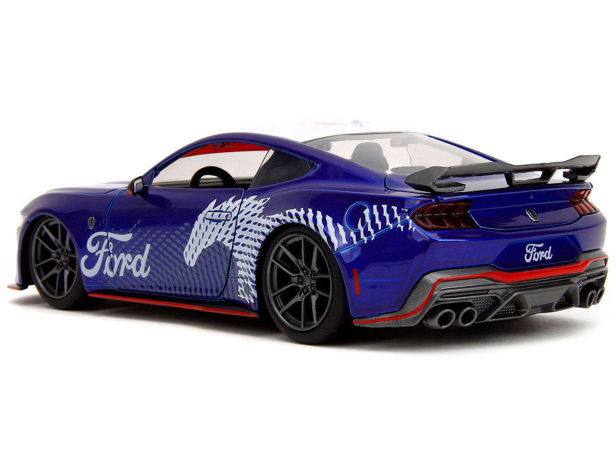 2024 Ford Mustang Dark Horse Candy Blue with White Top and "Mustang Horse Graphics" "Bigtime Muscle" Series 1/24 Diecast Model Car by Jada by Jada