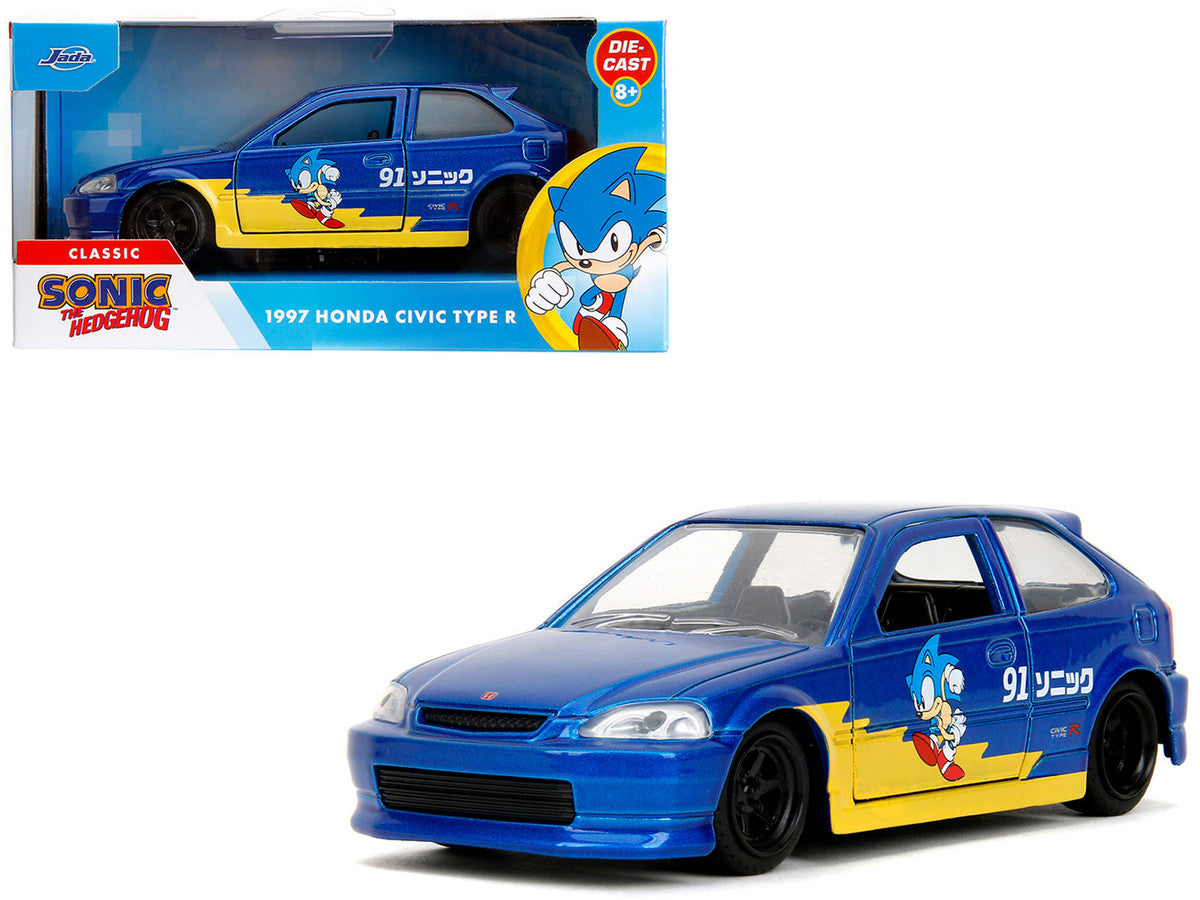 1997 Honda Civic Type R Blue Metallic with Graphics "Sonic the Hedgehog" (1991) Video Game "Hollywood Rides" Series 1/32 Diecast Model Car by Jada by Jada