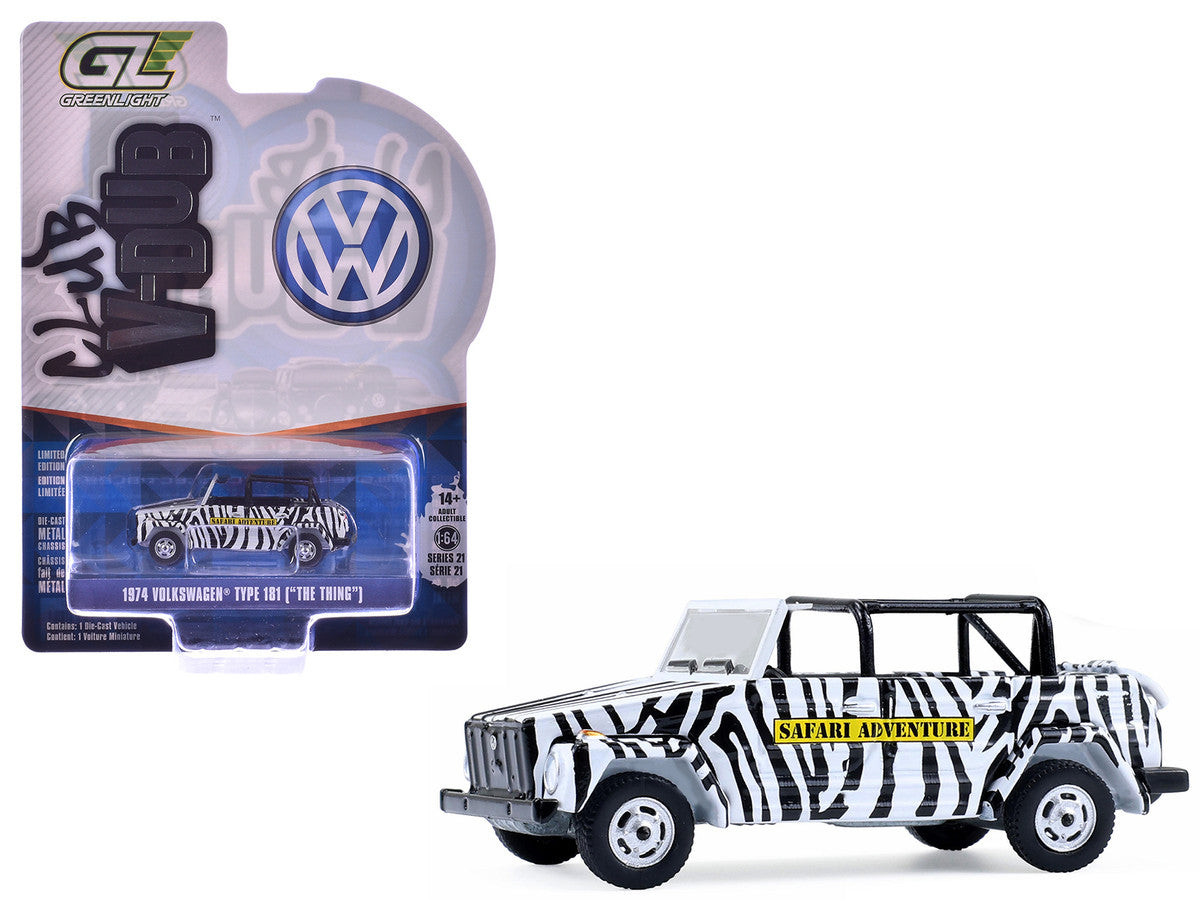 1974 Volkswagen Thing (Type 181) "Safari Adventure" Black and White Zebra Stripes "Club Vee-Dub" Series 21 1/64 Diecast Model Car by Greenlight by Greenlight