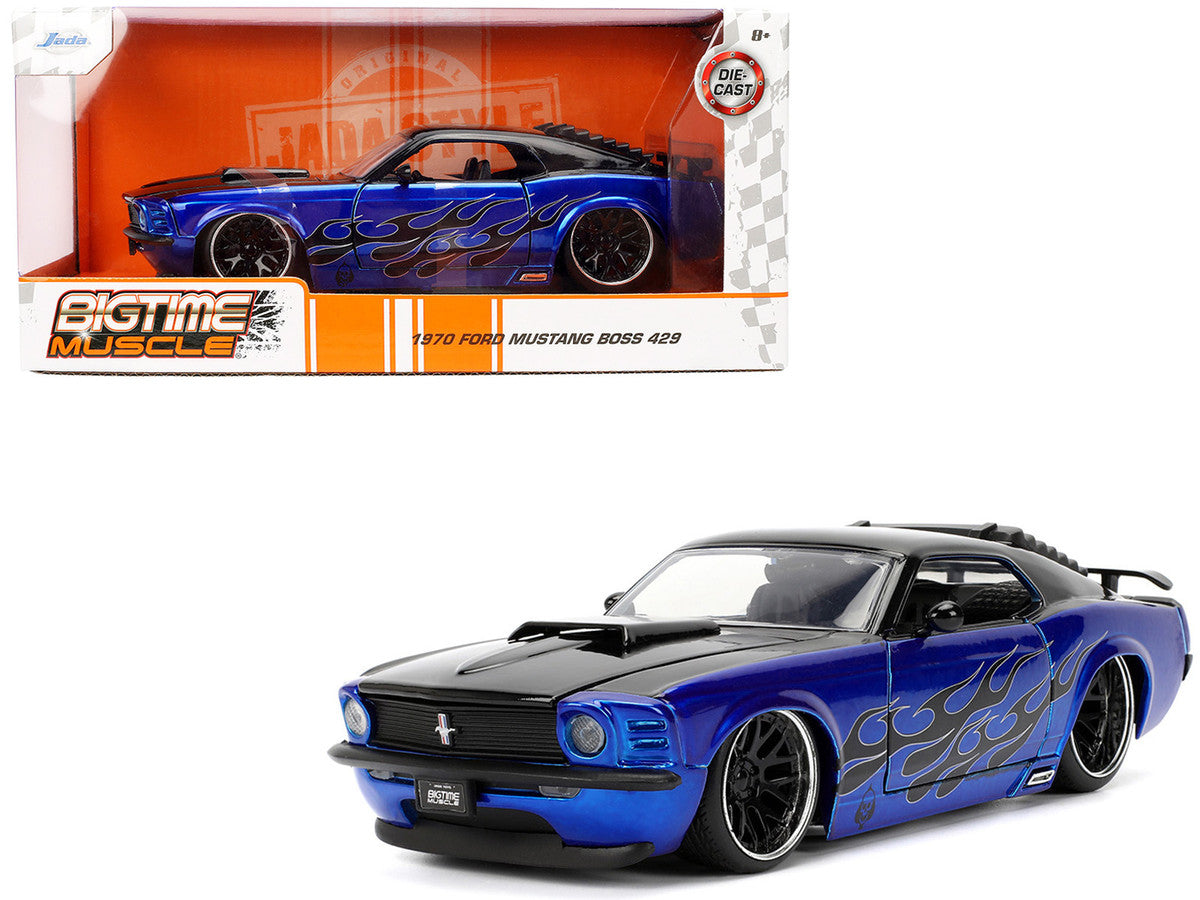 1970 Ford Mustang Boss 429 Black and Blue Metallic with Flames "Bigtime Muscle" Series 1/24 Diecast Model Car by Jada by Jada