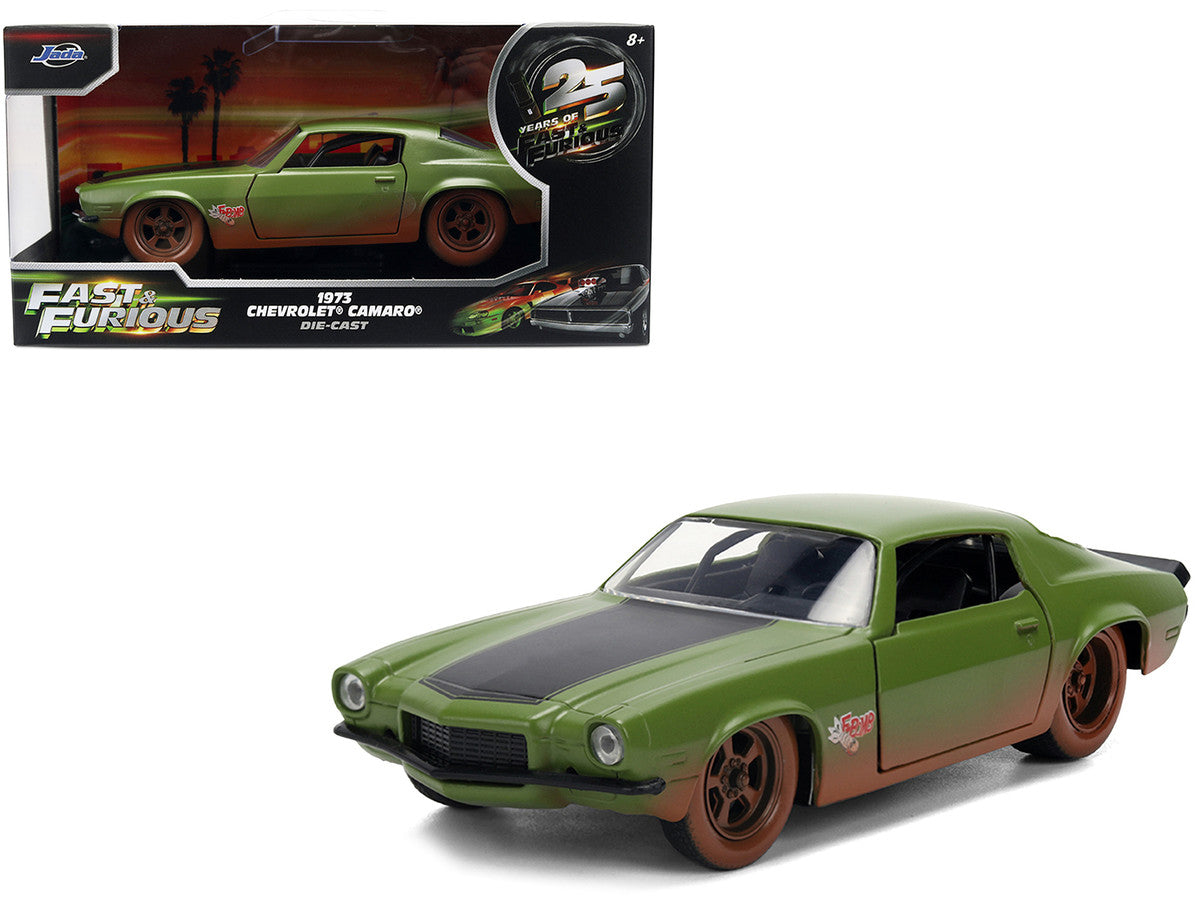 Dom's 1973 Chevrolet Camaro "F-Bomb" Matt Green (Dirty Version) with Black Hood Stripe "Fast & Furious" (2009) Movie "Fast & Furious 25 Years" Series 1/32 Diecast Model Car by Jada by Jada
