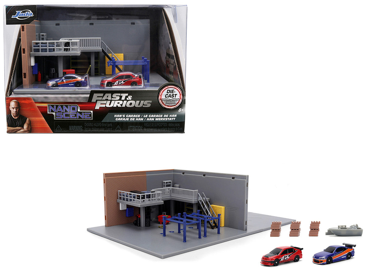 "Fast & Furious" Han's Garage Diorama with 2 Cars and Accessories "Nano Scene" Series 1/32 Model by Jada by Jada