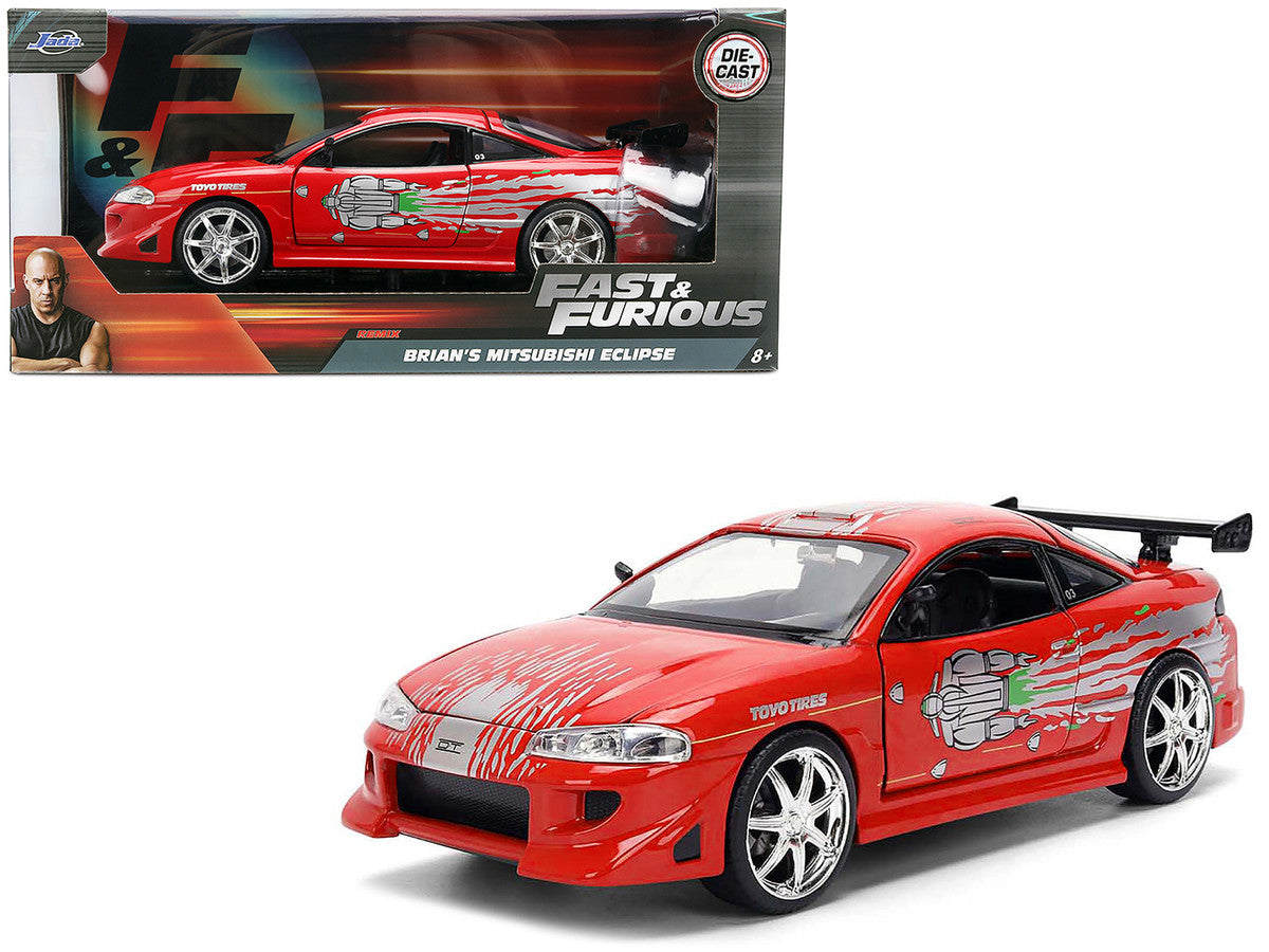 Brian's Mitsubishi Eclipse Red with Graphics Remix "The Fast and The Furious" (2001) Movie "Fast & Furious" Series 1/24 Diecast Model Car by Jada by Jada